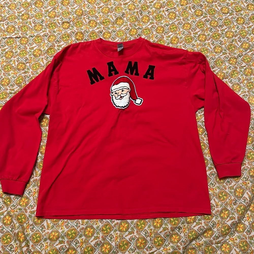 Mama Claus Christmas Shirt 2XL Red Long Sleeve Cotton Retro Santa Graphic Tee